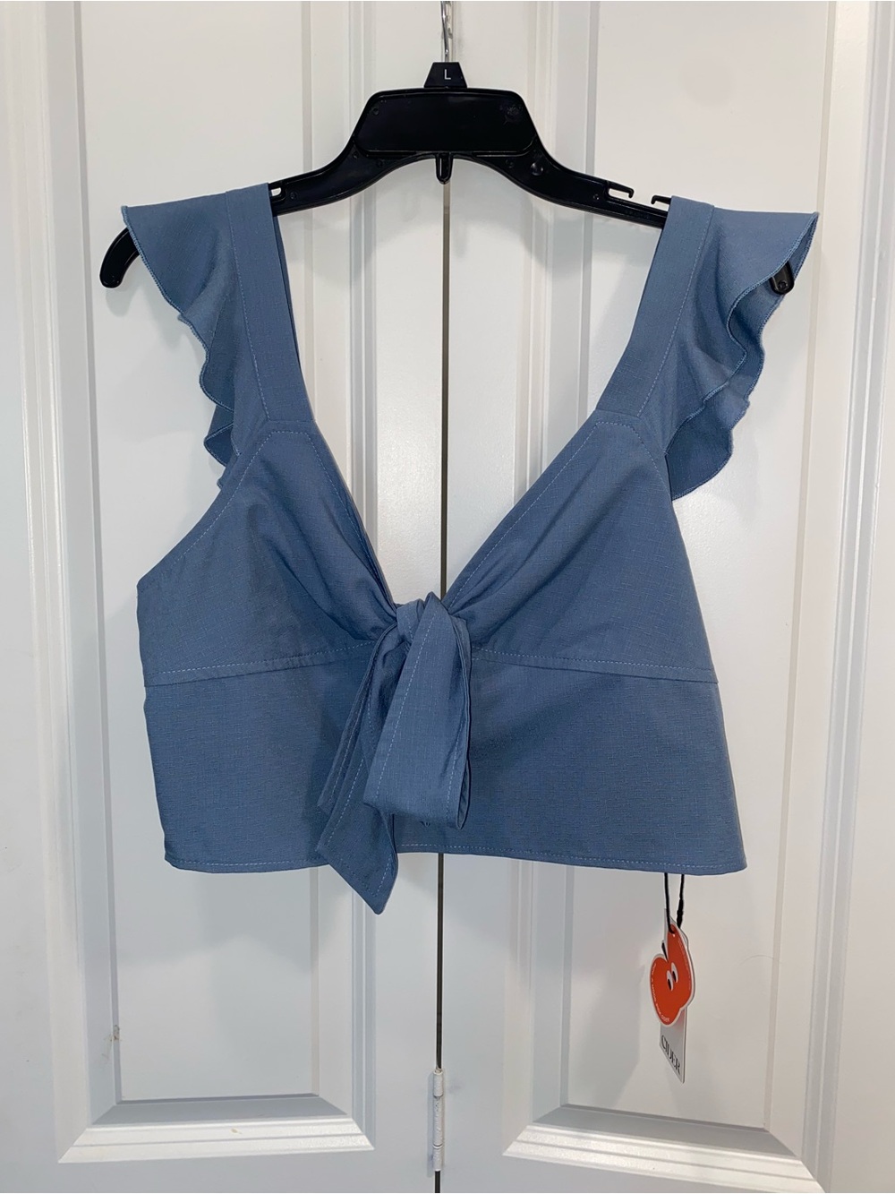 Cider Blue Ruffle Tie-Front Crop Top